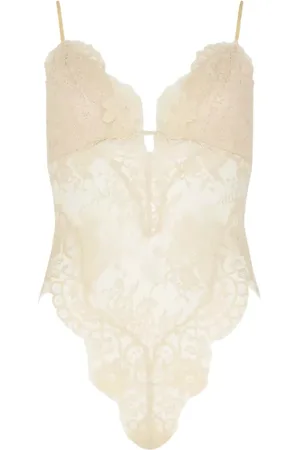ZIMMERMANN Top, Dame, , M, Uld, Creme Blonde V-hals Body Illustration