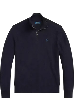 Ralph Lauren Strik, Herre, Blå, XL, Bomuld, Marineblå strikket sweater Regular Fit
