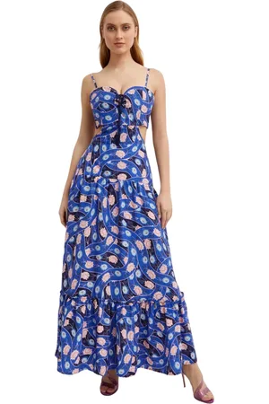 Agua by Agua Bendita Kjole, Dame, Blå, S, Blomstret Maxi Kjole Åben Ryg