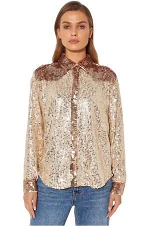 ONE TEASPOON Bluser & Skjorter, Dame, Gul, S, Polyester, Gylden paliet skjorte