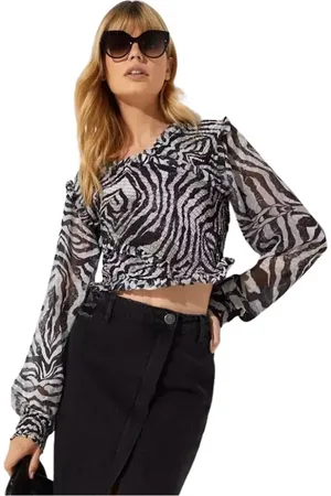 ONE TEASPOON Bluser & Skjorter, Dame, Sort, XS, Uld, Zebra Print Wrap Blouse