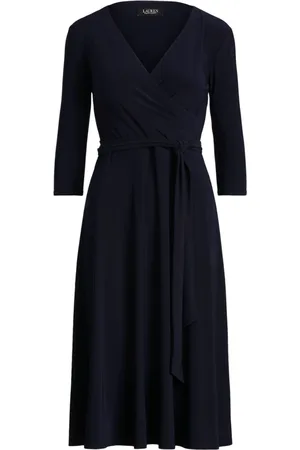 Ralph Lauren Kjole, Dame, Blå, XL, Polyester, Navy Surplice Jersey Kjole
