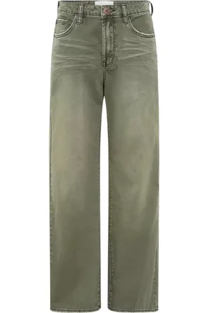 ONE TEASPOON Jeans, Dame, Grøn, W28, Bomuld, Khaki Bukser med Brede Ben og Distressed Detaljer