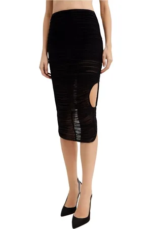 MUGLER Nederdel, Dame, Sort, M, Sort draperet midi-nederdel