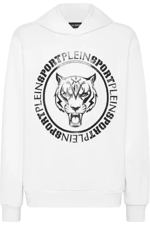 Philipp Plein Sweathshirts & Hoodies, Herre, Hvid, L, Bomuld, Hvid hættetrøje Carbon Tiger stil