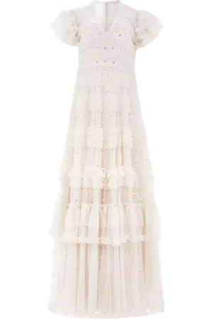 Needle & Thread Kjole, Dame, Hvid, S, Polyester, Creme Ruffle Kjole Vivian