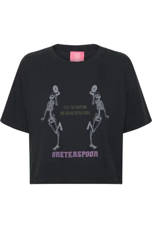 ONE TEASPOON Top, Dame, Blå, 2XS, Bomuld, Marine Grafisk T-shirt Kortærmet Bomuld