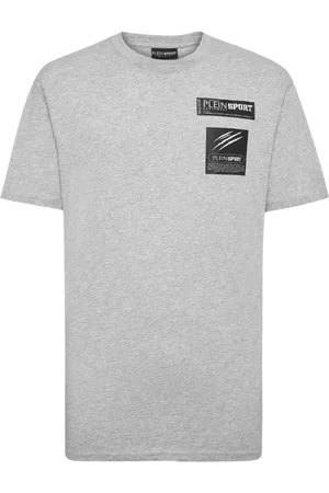 Philipp Plein Top, Herre, Grå, S, Bomuld, Grå T-shirt med patches