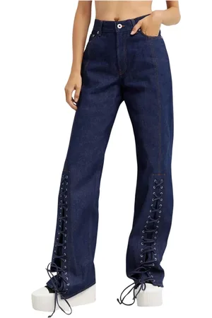 Jean Paul Gaultier Jeans, Dame, Blå, W29, Bomuld, Navy Snøret Wide Leg Jeans