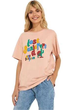 ONE TEASPOON Top, Dame, Lyserød, XS, Bomuld, Lyserød Oversize T-shirt med Print