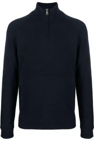 J Lindeberg Strik, Herre, Blå, S, Uld, Blå Half Zip Sweater Casual Stil