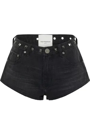 ONE TEASPOON Shorts, Dame, Sort, W28, Denim, Sort Denim Shorts Høj Talje Studs