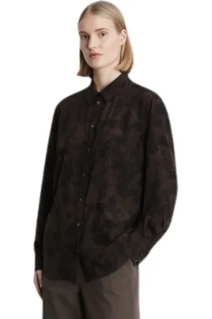 Heartmade Bluser & Skjorter, Dame, Brun, M, Tyl, Silke Oversize Skjorte med Klassisk Krave