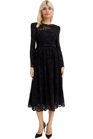 Self-Portrait Kjole, Dame, Sort, 2XS, Uld, Sort Blonde Midi Kjole