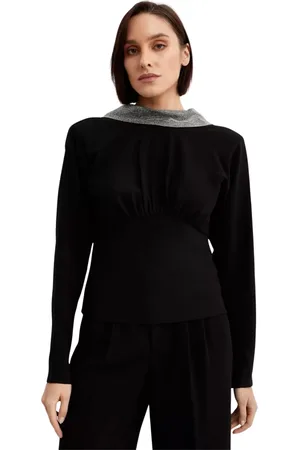 Roland Mouret Bluser & Skjorter, Dame, Sort, S, Uld, Sort langærmet med foran rynkning