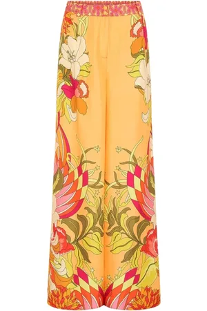 Camilla Bukser, Dame, , XS, Blomstret Silke Bred Ben Bukser