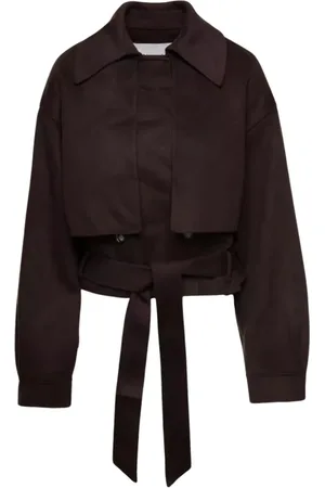 Nanushka Jakke, Dame, Brun, L, Uld, Brun Kort Trenchcoat med Bælte