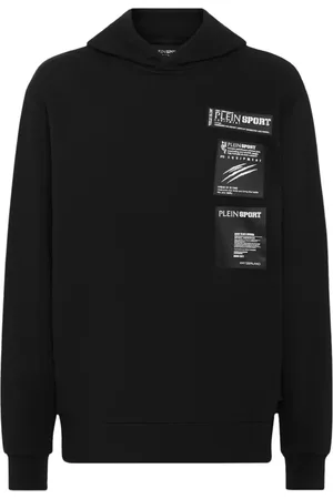 Philipp Plein Sweathshirts & Hoodies, Herre, Sort, XL, Bomuld, Sort hættetrøje med Scratch Emblem