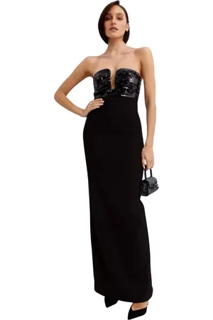 Roland Mouret Kjole, Dame, Sort, XS, Uld, Sort Maxi Kjole med Pailletter