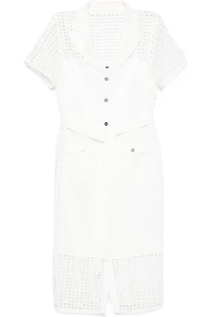 DKNY Kjole, Dame, Hvid, S, Polyester, Beige Blondekjole med Blonder