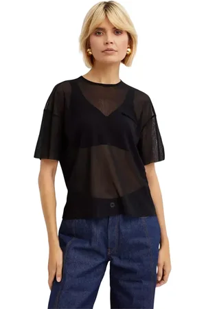 Jean Paul Gaultier Top, Dame, Sort, S, Uld, Sort Earth Print Oversized T-shirt