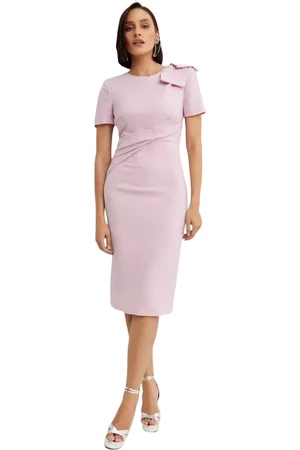 Roland Mouret Kjole, Dame, Lyserød, XS, Uld, blyant midi kjole med bue