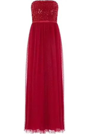 Needle & Thread Kjole, Dame, Rød, S, Polyester, Rød Maxi Stropløs Kjole