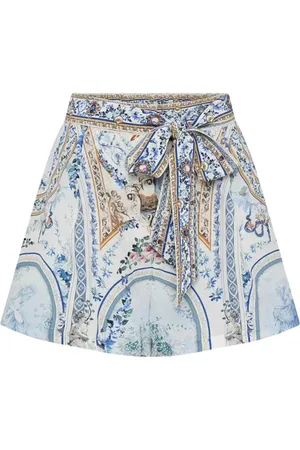 Camilla Shorts, Dame, Flerfarvet, M, Blomstret højtaljede silkeshorts