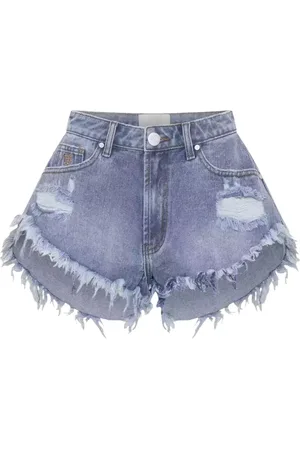ONE TEASPOON Shorts, Dame, Blå, W32, Denim, Denim Shorts med Frynset Kant