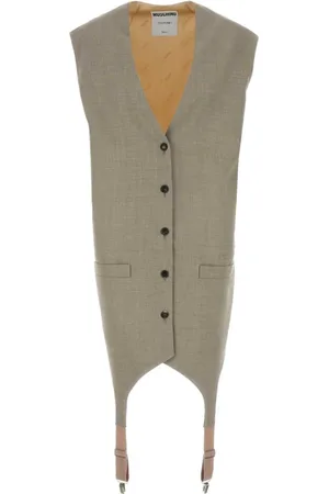 Moschino Jakke, Dame, Grå, XS, Uld, Oversize Uld Satin Vest