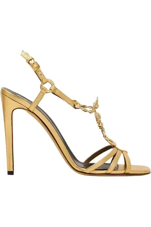 Maison Skorpios Sko, Dame, Gul, 38 EU, Uld, Gyldne Blake sandaler med tre remme