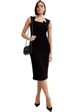 Roland Mouret Kjole, Dame, Sort, XS, Uld, Sort Kjole med Asymmetrisk Halsudskæring