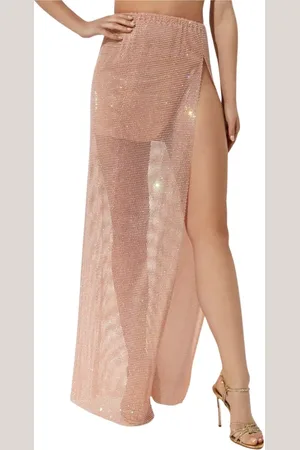 SANTA BRANDS Nederdel, Dame, Lyserød, XS/S, Lyserød Maxi Mesh Nederdel med Krystalpynt