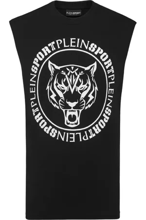 Philipp Plein Top, Herre, Sort, S, Bomuld, Sort ærmeløs Carbon Tiger T-shirt