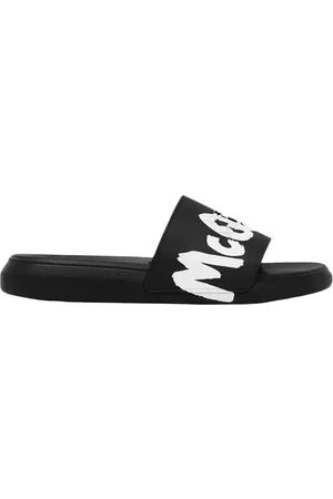 Alexander McQueen Sko, Herre, Sort, 40 EU, Sorte Logo Slides til Pool og Strand