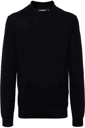 J Lindeberg Top, Herre, Blå, L, Uld, Blå Merino Langærmet Polo Skjorte