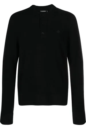 J Lindeberg Top, Herre, Sort, L, Uld, Sort langærmet poloshirt