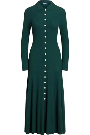 Ralph Lauren Kjole, Dame, Grøn, XS, Uld, Uld Maxi Kjole med Krave