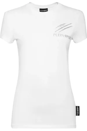Philipp Plein Top, Dame, Hvid, L, Bomuld, Hvid Rund Hals Bomuld T-shirt