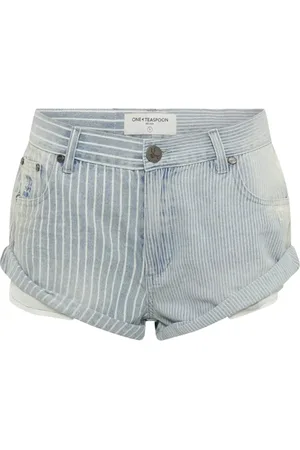 ONE TEASPOON Shorts, Dame, Blå, W28, Bomuld, Stribede Lavtaljede Shorts