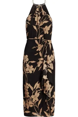 Ralph Lauren Kjole, Dame, Flerfarvet, 2XS, Uld, Sort Blomstret Midi Kjole