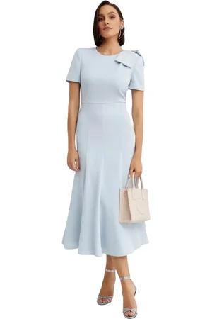 Roland Mouret Kjole, Dame, Blå, M, Uld, Blå midi kjole med sløjfe