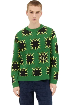 AWAKE NY Strik, Herre, Grøn, L, Bomuld, Grafisk Spike Sweater