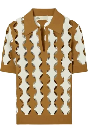 Tory Burch Top, Dame, Brun, XS, Polyester, Stribet Poloshirt med Udskæringer