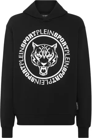 Philipp Plein Sweathshirts & Hoodies, Herre, Sort, L, Uld, Sort Hættetrøje Carbon Tiger Stilfuld Model