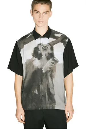 UNDERCOVER Skjorte, Herre, Sort, XL, Satin, Grafisk Print Satin Skjorte