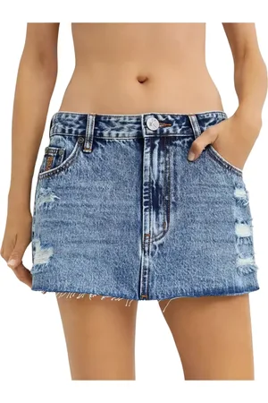 ONE TEASPOON Nederdel, Dame, Blå, W25, Denim, Denim Mini Nederdel Rå Finish