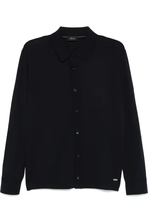 BRIONI Top, Herre, Blå, M, Uld, Blå Langærmet Polo-neck Skjorte