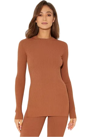 Nanushka Strik, Dame, Brun, S, Nylon, Brun Ribstrikket Sweater Bardia