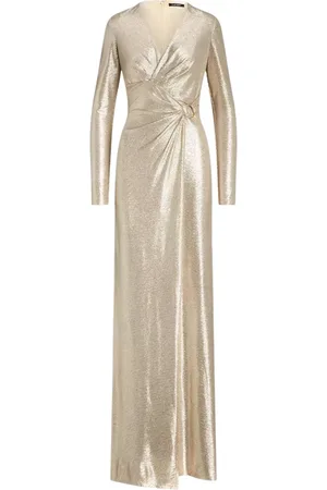 Ralph Lauren Kjole, Dame, Gul, M, Metallic maxi kjole